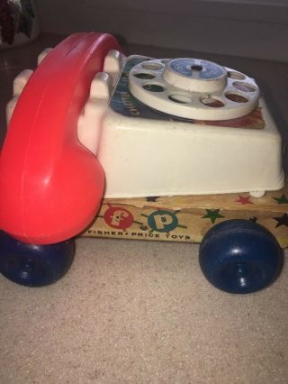 Fisher Price Chatter Box Telephone Phone Pull Toy Wood Base Vintage 5