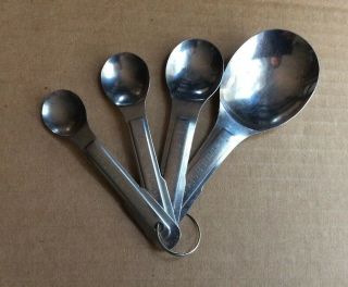Set Of 4 Vintage Japan Stainless Steel Measuring Spoons Kitchen Tools W/ Ring