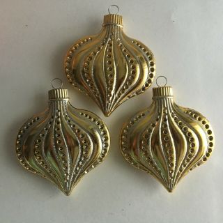Vintage 3 Gold Resin Dangling Teardrop Christmas Ornaments 4 " X 3.  5 " Shinny