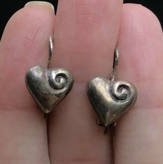 Vintage Sterling Silver 925 Heart Pierced Earrings Marked 3/4 " M023