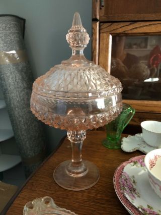 Vintage Pink Glass Candy Dish With Lid Container