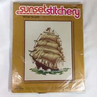 Sunset Stitchery Intermediate Embroidery Kit,  " Before The Wind " Ship Vtg 1977