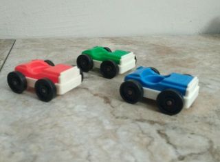 Vintage Fisher Price Little People Set Of 3 Cars Blue Red Green Guc (set2)