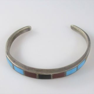 Southwest Native Inlaid Turquoise Cuff Bracelet Vintage Silver 16.  3g | 6 "