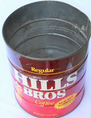 Vintage HILLS BROS.  Coffee Can - 3 Pound Size,  No Lid 5