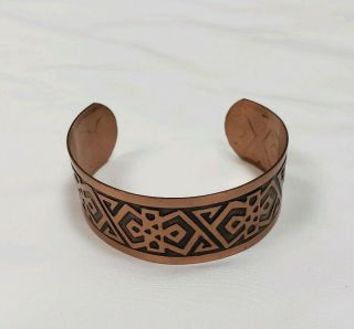 Vintage Solid Copper Southwest - Style Cuff Bracelet Engraved Tribal Pattern