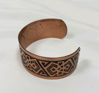 Vintage Solid Copper Southwest - Style Cuff Bracelet Engraved Tribal Pattern 2