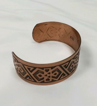 Vintage Solid Copper Southwest - Style Cuff Bracelet Engraved Tribal Pattern 3