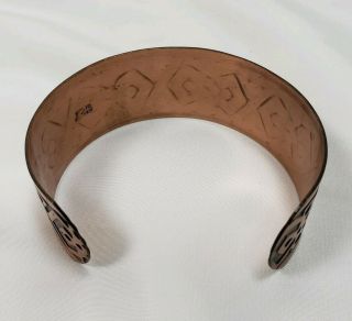 Vintage Solid Copper Southwest - Style Cuff Bracelet Engraved Tribal Pattern 4