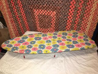 Mid Century Vintage Bright Floral 24 " Wooden Table Top Ironing Board Portable