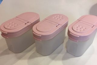 Vintage Tupperware Modular Mates 18434 3 Spice Containers Pink Tops 3oz