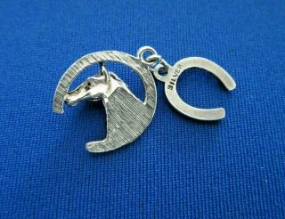 VINTAGE 925 STERLING SILVER CHARM LUCKY HORSES HEAD & HORSESHOE 2.  5 g 4