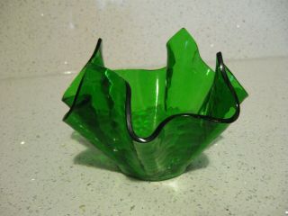 Vintage Retro Chance Glass Green Textured Small Handkerchief Vase 1960/70s