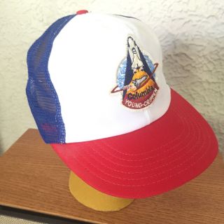 Vtg Nasa Space Shuttle Columbia Young - Crippen Snapback Trucker Mesh Cap Hat