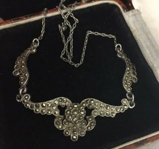 Vintage Art Deco Jewellery Sparkling Marcasite Crystal Panel Necklace