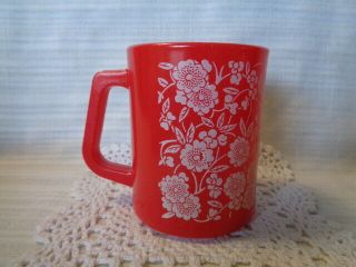 Vintage Federal Glass Red With White Flowers - Coffee Mug