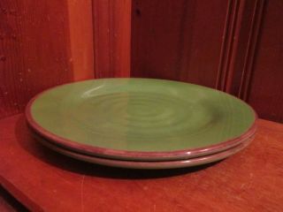 Set Of 2 Vintage Home Melamine Dinner Plates 10 1/2 " Green Swirl Brown Trim Euc