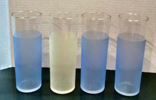 4 - Vintage Blendo Highball Tumbler Collins Glass Frosted Blue Yellow Gold Rim