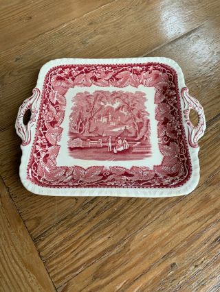 Vintage Masons Patent Ironstone China Red Vista Pattern Cake Plate