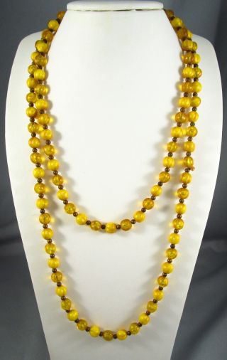 Vintage 44 " Long Flapper Style Yellow Beaded Necklace 1068