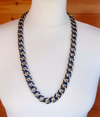 Lovely Vintage 1980s Dark Blue - Gold Tone Chain Necklace
