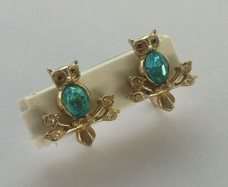Vintage Jewellery Blue Crystal Glass Gold Tone Screw Back Earrings Signed Coro
