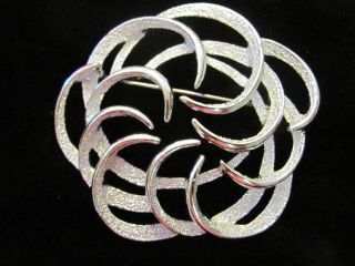 Lovely Vintage Sarah Coventry Textured Silver Tone Swirl Brooch Pin