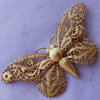 Vintage Large Czech Filigree Pierced - Metal Butterfly Brooch