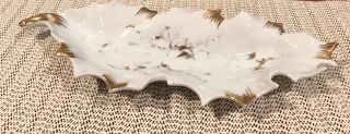 Vintage Pate De Limoges Couleuvre France Floral White Gold - Leaf Shape Dish