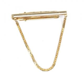 Vtg Tie Bar Clip Chain Gold Tone Square Link Mens Jewelry