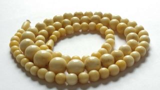 Vintage Art Deco Long Graduated Carved Round Bead Necklace