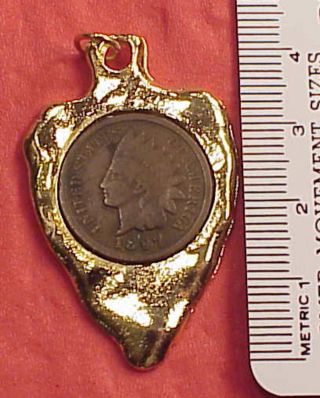 Vintage Arrowhead Indian Head Penny Pocket Watch Chain Fob Pendant Charm