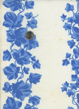 Vintage Feed Flour Sack Printed Blue Ivy Floral On White 41 " X 37 " Cotton Fabric