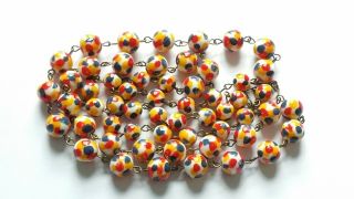 Czech Very Long Multi Coloured Polka Dot Glass Bead Necklace Vintage Deco Style