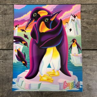 Vtg Lisa Frank Folder Unpunched Arctic Penguins Hugging Colorful