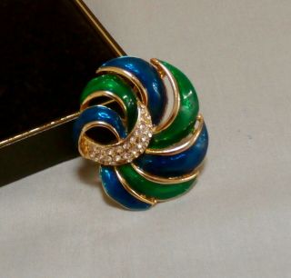 Vintage Costume Jewellery - Gold Plated & Blue / Green Enamel Brooch