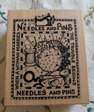 Vintage Psx Rubber Stamp Wood Mounted Needles & Pins Sewing G - 1340 2½ " X 3 "