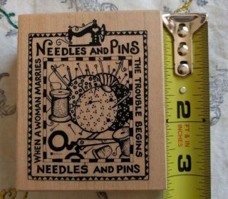 Vintage PSX Rubber Stamp Wood Mounted Needles & Pins Sewing G - 1340 2½ 