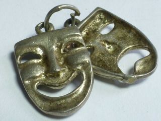 Vintage Sterling Silver Drama Masks Tragedy And Comedy Faces Charm 3.  2g C28