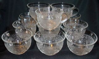 12 Vintage Anchor Hocking Crystal Clear Glass Sandwich Coffee Tea Punch Cups