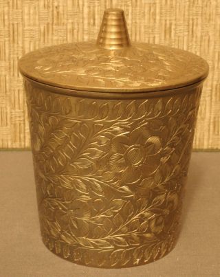Vintage Solid Brass Etched Trinket Box With Lid - Made In India