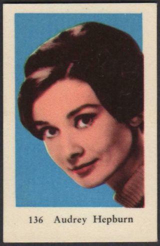 Audrey Hepburn - 1962 Vintage Swedish Numbered Set 3 Movie Star Gum Card 136