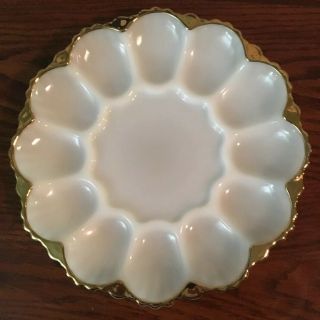 Vintage White Milk Glass Deviled Egg Plate - Anchor Hocking Fire King