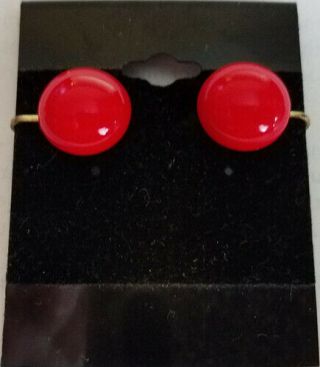 Vintage Small Bright Red Acrylic Clip Earrings