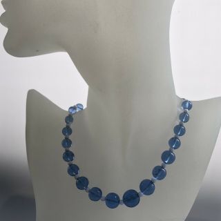 Lovely Vintage Art Deco Light Blue And White Glass Bead Graduated Necklace