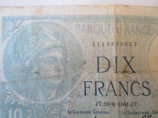 DIX 10 FRANCS BANK NOTE Vintage FRANCE currency circa 1944 IS178 2