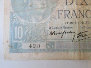 DIX 10 FRANCS BANK NOTE Vintage FRANCE currency circa 1944 IS178 3