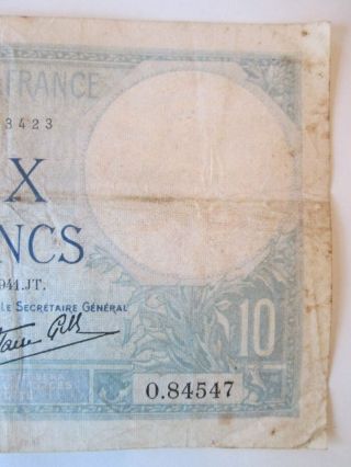 DIX 10 FRANCS BANK NOTE Vintage FRANCE currency circa 1944 IS178 4