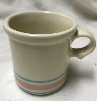 Vintage Mccoy Pottery Coffee Cup Mug Cream Pink/blue Stripe