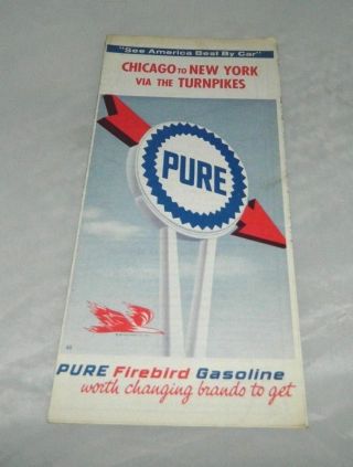 Vtg 1965 Pure Firebird Gasoline Chicago To York Via The Turnpikes Road Map